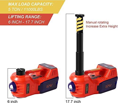 Image of JANVITHA DC 12V Electric Hydraulic Car Jack with Electric Impact Wrench Digital Tire Inflator and LED Light | Repair Tool Kit 6 in 1 Set | Weight Capacity 5 Ton |JCJDS5T (Height Upto 17.7 Inches)