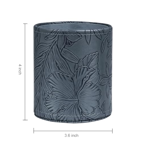 Image of Round Leather Pen Holder for Desk, Desktop Organizer,(Navy Blue)
