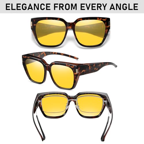 Image of HAOLOTA Night Vision Driving Glasses Fit Over Glasses | Anti Glare Night Glasses, Over Glasses Style, Tac Lens Nano Coating, Trendy Square, Lightweight and Flexible, Driving