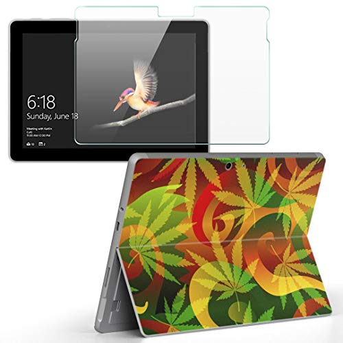 igsticker Surface Go/Surface Go 2 専用スキンシール ガラスフィルム セット 液晶保護 フィルム ステッカー アクセサリー 保護 011734 レゲエ 植物 カラフル