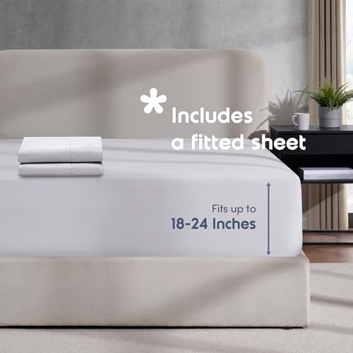 Image of Hearth & Harbor White Duvet Cover with Fitted Sheet Cal King Size | 4 Piece Soft Double Brushed Bedding Set, Button Closure, 1 Duvet Cover 104x98 Inches, 1 Fitted Sheet, 2 Pillow Shams