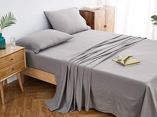 Dapu Cotton Linen Blend Sheets Set, 55% French Linen 45% Long-Staple Cotton, Breathable And Durable, 4 Pcs Set - 1 Flat Sheet, 1 Fitted Sheet, 2 Pillowcases (Gray/Cotton Linen, King) #TOP1