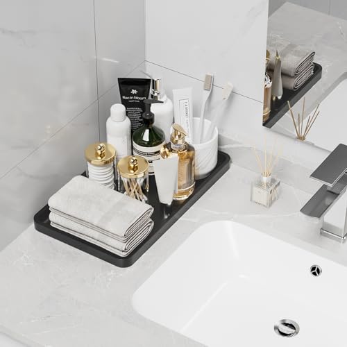 Image of Weenson Black Bathroom Vanity Tray for Countertop Decor Perfume Makeup Toiletries Toilet Tank, Large Bamboo Kitchen Tray for Spice Salt, Serving Tray for Food Coffee, Nightstand Candle 14.2 inchx8.3 inch