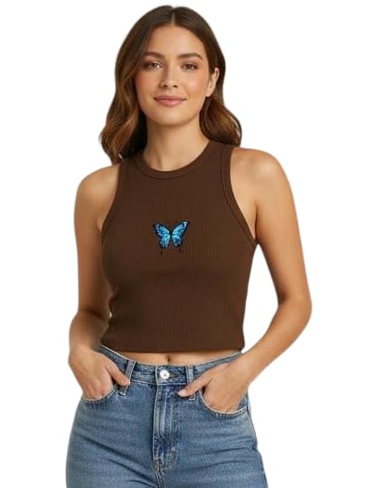 Women Cherry Butterfly Tank Top for Girls, Cute Graphic Sleeveless Summer Top, Casual Round Neck Soft Cotton T-Shirt-picture-28