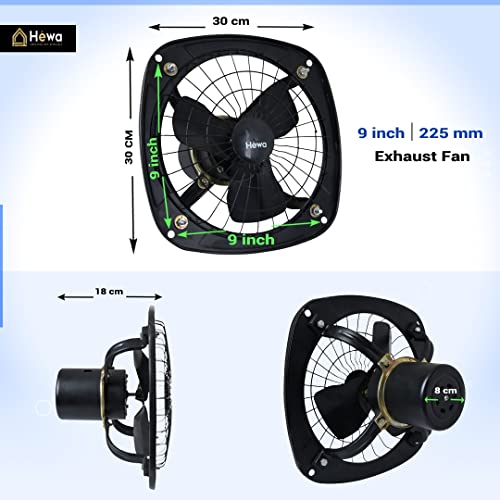 Image of HEWA 9 inch (225mm) Reversible (Dual Side Air Flow) Fresh Air Metal Exhaust fan for Kitchen, Bathroom, Office