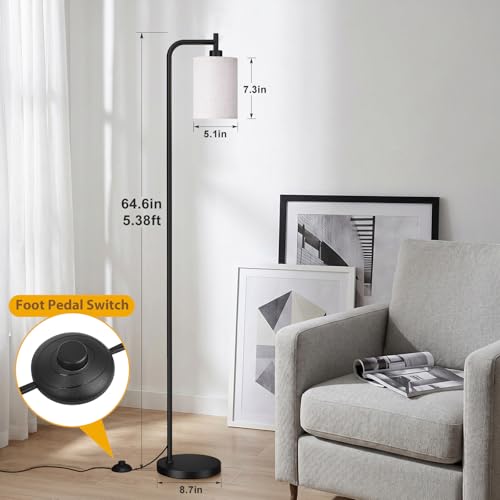 Image of Ziisee 64 inch Floor Lamp with Remote Control, Dimmable Tall Standing Lamps for Living Room Bedroom Office Corner, 9W LED Bulb Included, Foot Pedal Switch, Beige Shade Black Pole
