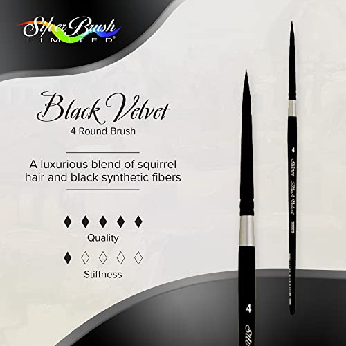 Silver Brush Limited 3000S4 Black Velvet Round Brush For Watercolor, Size 4, Short Handle #TOP1