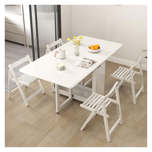 Juego de mesa de comedor plegable de roble que ahorra espacio con sillas de almacenamiento ocultas, mesa de hojas caídas de 67 pulgadas para cocinas pequeñas, apartamentos y oficinas en casa, diseño