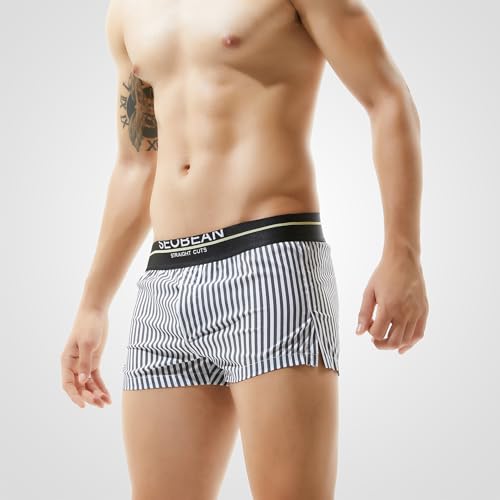 Mens Woven Boxers Shorts Relax Fit Stripe Boxer Briefs Loose Fit Knit Boxer Briefs3