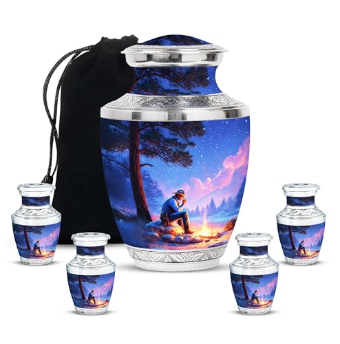 Image of Cowboys Urn Burial Urn Adult Ash Man & Women 1 Large & 4 Small | Funeral Cremation Urns, Ash Burials for Human Ashes, Memorial Ashes