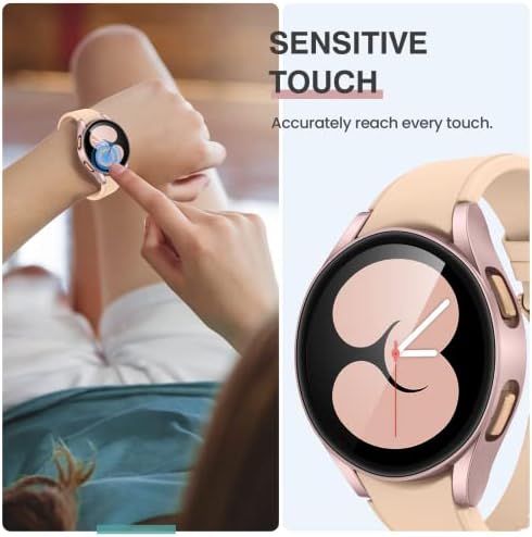 [2Pack] Tensea for Samsung Galaxy Watch 4 Screen Protector Case 40mm Accessories, Protective Face Cover Hard PC Bumper Case for Women Men, Galaxy Watch4 40 mm (Galaxy Watch 4-40mm, Pink Gold)