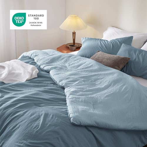 Image of Bedsure King Comforter Set, Mineral Blue Soft Prewashed Bedding for All Seasons, 3 Pieces GentleSoft Bed Set, 1 Lightweight Comforter (104 inchx90 inch) and 2 Pillowcases (20 inchx36 inch)