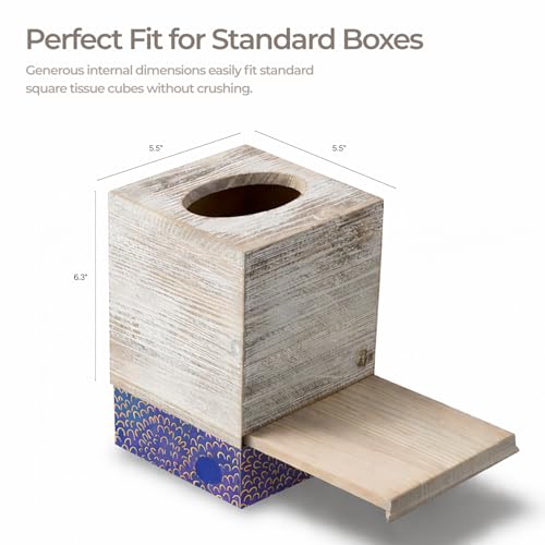 White Barnwood Tissue Box Cover: 2 Pack Tissue Box Holder Includes Slide-Out Bottom Panel, Stylish Tissue Box Cover Square Perfect for Farmhouse Bathroom Decor by Khnum - Image 3