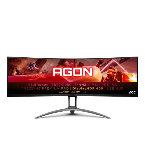 AOC Agon AG493QCX - 49 Zoll DFHD Curved Gaming Monitor, 144 Hz, 1ms, HDR400, FreeSync Premium Pro (3840x1080, HDMI, DisplayPort, USB Hub) schwarz/rot