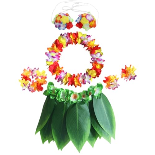 Falda de Hojas Hawaiana de 6 Piezas con Collar y Pulseras para Luau
