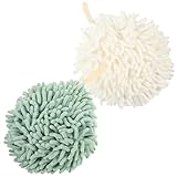 Healeved Chenille Handtücher 2 Stück Hängende Küchentücher Bad Handtücher Kugelform Saugfähig Waschbar Weiß Grün