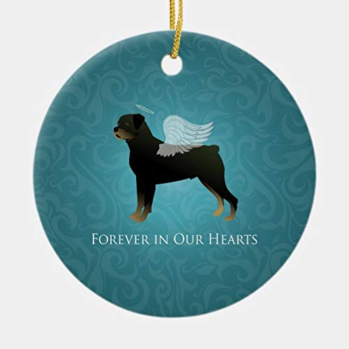 Scott397House Personalized Christmas Memorial Ornament, Rottweiler Angel Pet Memorial Design Holiday Ceramic Keepsake Memorial Gifts Sympathy Gift Xmas Hanging Decor 3''