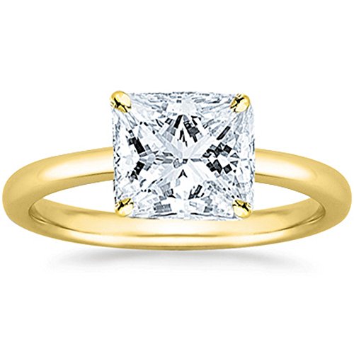 14K White Gold 2 Carat Lab Grown Solitaire Princess Cut Diamond Engagement Ring (2 Ct,E-F Color VS1-VS2 Clarity)