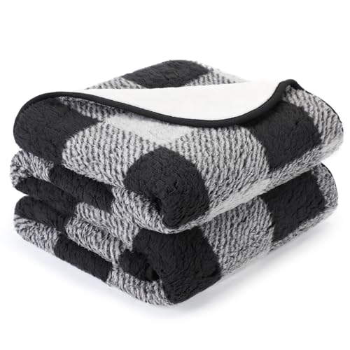 IDOGCHEW Hundedecke Wasserdicht 152x127 cm, Flauschige Flanell & Sherpa Haustier Decke, Geeignet für Mittelgroße und Große Hunde, Maschinenwaschbar - Schwarz
