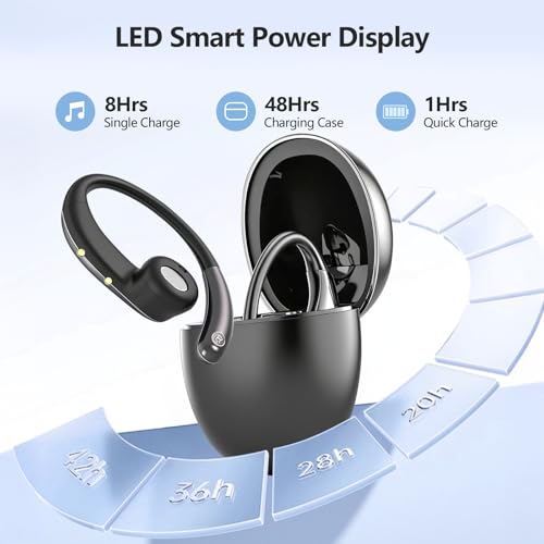 Image of Open Ear Bone Conduction Headphones,Over Ear Earbuds with Ergonomic Earhook,Bluetooth Headphones 5.4 with Smart Digital Display,50H Playtime,IPX7 Waterproof,Design for Running Walking Black