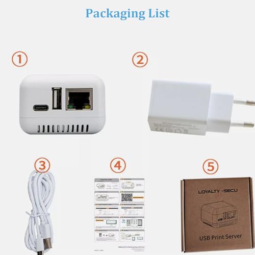 Jectse USB 2.0 Network Print Server, Network Cable Connection, Print Server Supporting Image Printing, Maximum Support 256GB, for Linux 3.4 for or Higher for Android for iOS(NO WiFi Function)