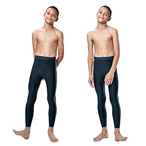 DEVOPS 2 Pack Youth & Boys Thermal Compression Baselayer Sport Tights Fleece Lined Pants (Medium, (Non-Fly) Black/Black)