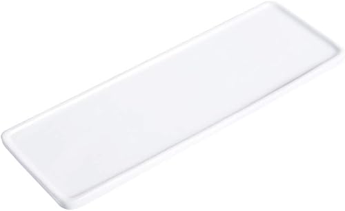 Floatant Bandeja de cerámica, color blanco, bandeja rectangular grande para cocina, joyas, toallas, velas, jabón, 10.23 x 3.54 x 1.18 pulgadas