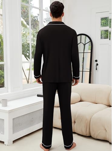 Image of Veseacky Mens Pajamas Set Short Sleeve Button Down Sleepwear Loungewear Pj Set with Pockets