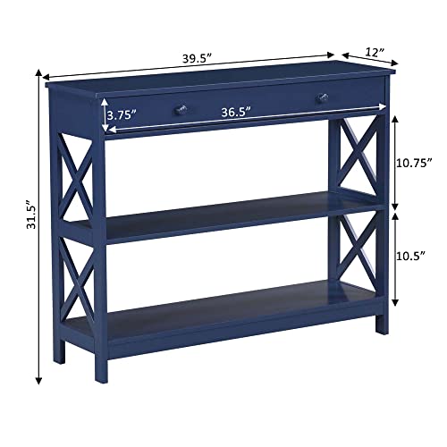 Image of Convenience Concepts Oxford 1 Drawer Console Table with Shelves, Cobalt Blue