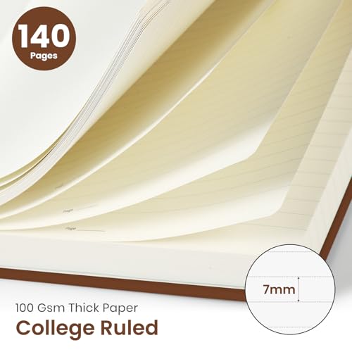 Image of Taja Lined Spiral Journal Notebook for Women & Men, 140 Pages, College Ruled Hardcover Notebook for Work & Note Taking, Journals for Writing, A5(5.7 inch x 7.9 inch) - Rust Brown