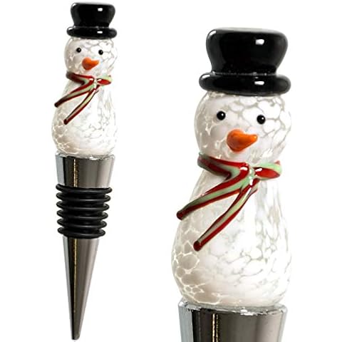 PrestigeHaus Glass Snowman Wine Bottle Stopper - Decorative, Unique, Handmade, Eye-Catching Glass Wine Stoppers – Winter, Snow Wine Accessories Gift for Host/Hostess - Wine Corker/Sealer Cover