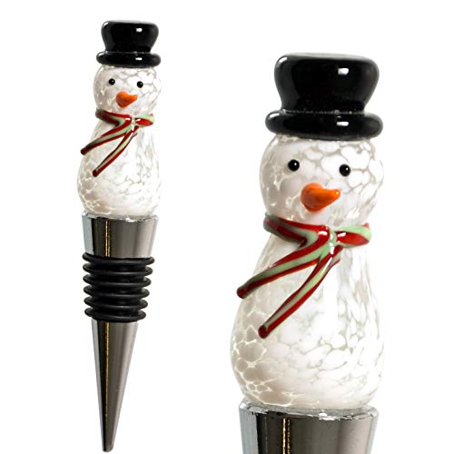 PrestigeHaus Glass Snowman Wine Bottle Stopper - Decorative, Unique, Handmade, Eye-Catching Glass Snow Stopper Winter, Snow Accessory Gift for Host/Hostess - Wine Corker/Sealer