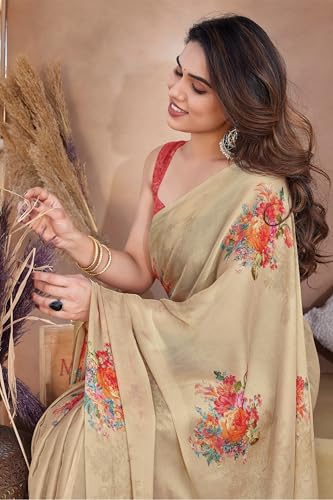 Image of MIRCHI FASHION Saree for Woman Chiffon Floral Printed | Lightweight All-Day Comfortable Women's Sari with Unstitched Blouse Piece (Available in 30 Colors)