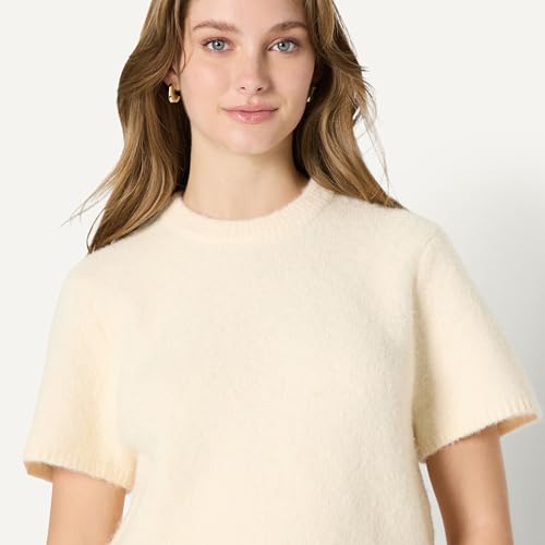 Image of Amazon Essentials Women's Relaxed-Fit Faux Mohair Short Sleeve Sweater Top