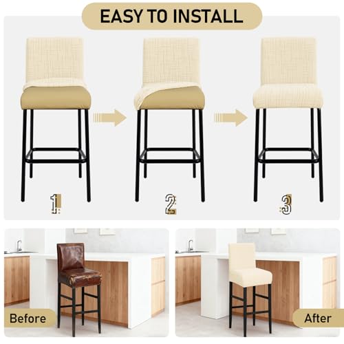 Image of JIUZHEN Ivory Stretch Velvet Bar Stool Counter Covers Set of 2 | Washable Removable Rectangular Seat Covers, Water Resistant, Kitchen, Dining, Pub, Hotel, Wedding and Party Counter Stools