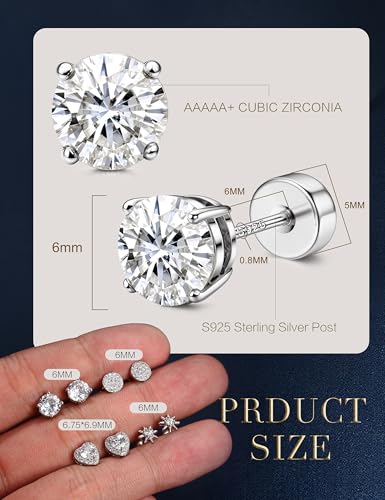 YADOCA 4 Pairs 925 Sterling Silver Flat Back Stud Earrings for Women - image 7