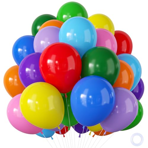 Ballons Anniversaire Multicolores, 100 Pièces Ballons Gonflable Multicolores avec Ballon Rouge Bleu Rose, Ballon Hélium Pour Decoration Anniversaire Baby...