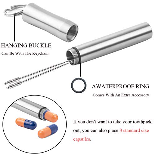 Tandenstokerhouder met 2 Stuks Titanium Tandenstokers, Herbruikbare Voedselfruitplectrums voor Campingpicknick - Afbeelding 5