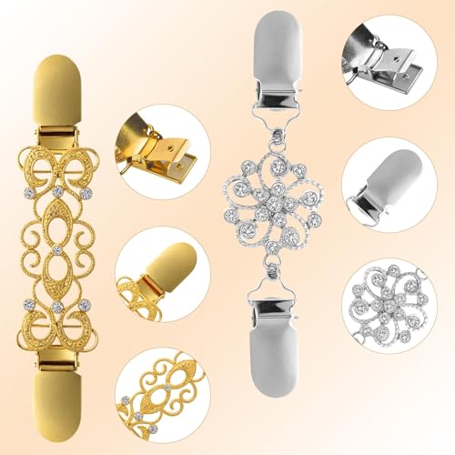 Image of 4 pcs Dress Clips Back Cinch, Vintage Sweater Shawl Clips, Waist Cincher Clip Clothing Cinch Clip, Clothing Collar Dress Shirt Brooch for Women Wearing, 4 Styles