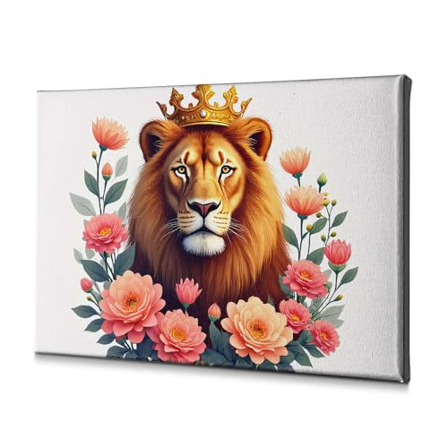 Décoration murale lion majestueux et fleurs colorées tableau salon 40x60
