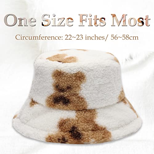 Image of Bucket Hat Women Furry Fuzzy Bucket Hats for Ladies, Winter Warm Fluffy Plush Faux Fur Hat for Women