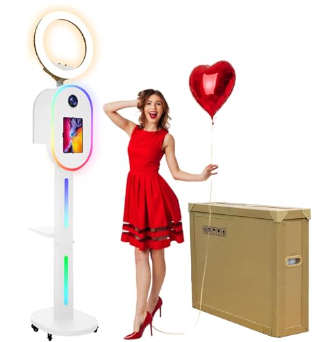 Image of Photo Booth for iPad 10.2 inch 10.5 inch 10.9 inch 11 inch 12.9 inch 13 inch for Camera Dualuse Photobooth Machine Selfie Station Stand APP Control RGB Light Music Sync Light Box with Honeycomb Boxes for Rental