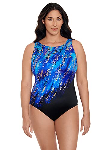 Longitude Women's Swimwear Leopard High Panel Scoopback Highneck One Piece Swimsuit, Blue Leopard, 8 #TOP30