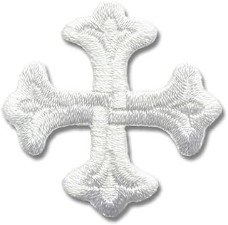 ワッペン 小さい クロス ブラック ホワイト ゴールド シルバー クロスパティー 十字架 USA アメリカ ロック アメカジ ハンドメイド 雑貨 刺繍 アイロン接着 リメイク デコ アップリケ アイロン 手芸 入園グッズ 入園準備 保育園 幼稚園 (【2】クロス(ホワイト))