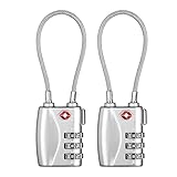 ZHEGE TSA Wire Lock 2 Pack Cable Luggage Lock with Alloy Body for Suitcase, Baggage, Backpack, Pistol Case (Silver)