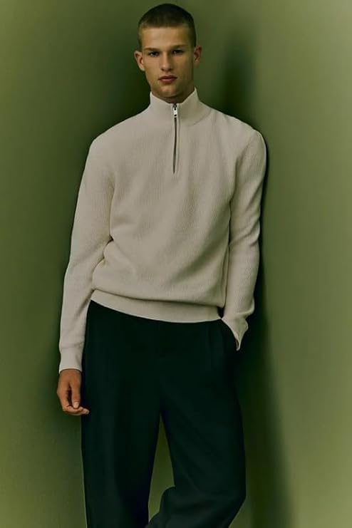 Image of Solid Half Zipper Long Sleeve Winter Wear Pull On Sweatshirt for Mens