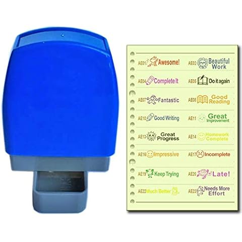 SSEELL Set of 4 Self Inking Teacher Stamp Self-Inking Rubber Stamps School Teachers Review Homework Feedback Stamps Stationary Flash Stamps. 8 Ink Color Customization. Over 40 Text Options Cover