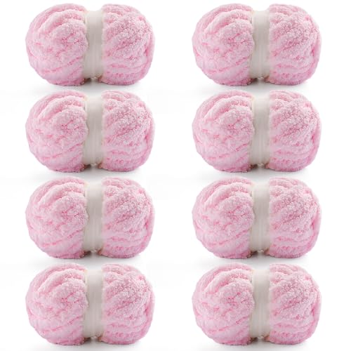 8 Pack Chunky Yarn for Crocheting & Knitting Soft Blanket Thick Chenille Yarn - 28 Yds/7.7 Oz Each Skein (Light Pink)