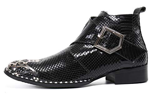 Santimon Mens Western Chelsea Boots Leather Metal Tip Buckle Zipper Dress Boots for Men2