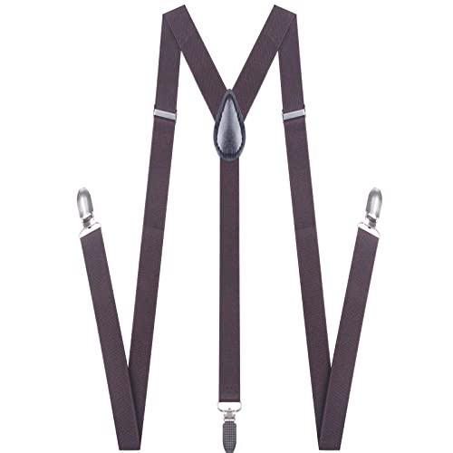 Image of Suspenders for Men and Women Adjustable Elastic 1 inch Wide Leather Heavy Pants Strong Metal Clips Suspender Costume